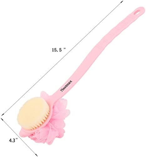 Tbestmax Loofah Back Scrubber Long Handle Shower Body Brush with Soft Mesh Sponge for Women Skin Exfoliating Bath, Massage