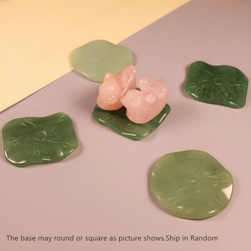 Rose Quartz Crystal Mandarin Ducks Artwork on Green Aventurine Lotus Leaf Figurine Valentines Day Gifts
