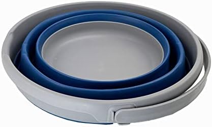 SAMMART 10L (2.6 gallons) Collapsible Plastic Bucket - Foldable Round Tub with Handle- Portable Fishing Bucket/Water Pail - Pop Up Saving (Grey/Mist Blue)
