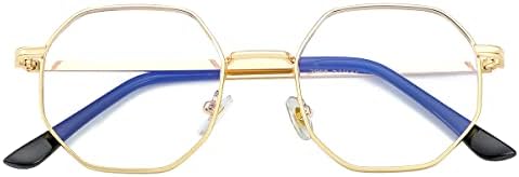 JOVAKIT Polygon Blue Light Blocking Glasses for Women Men Vintage Octagon Square Non-prescription Metal Eyeglasses