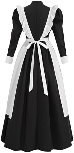 Nuoqi Womens Pioneer Dress Set Black Victorian Maid Costume 1800s Colonial Pilgrim Costume