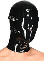 Sexy Black Latex Rubber Gummi Hood Mask Removable Eyes Mouth Patch Neck Collar,Yellow,X-Small