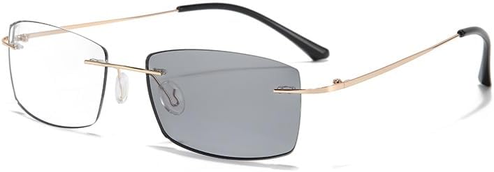Rimless Photochromic Nearsighted Glasses for Men Women Blue Light Blocking Myopia Glasses Distance Driving Eyeglasses