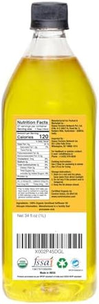 Daana Safflower Oil: Certified USDA Organic, Extra Virgin, Cold Pressed, High Oleic (34 Fl oz)
