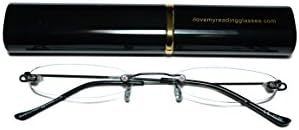 Rimless Reading Glasses for Men and Women +2.0 Black Ultra Slim and Ultra Light Includes Aluminium Matching Case by ilovemyreadingglasses