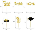 Graduation Decorations 2026-24Pcs Gold Glitter Graduation Cupcake Toppers for Class of 2026 Party Decorations