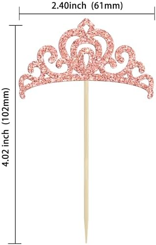 Gyufise 24Pcs Rose Gold Princess Crown Cupcake Toppers Glitter Princess Cake Pick Decorations for Wedding Girl Birthday Baby Shower Party Decorations
