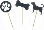 Morndew 24 PCS Black Glitter Dog Palm and Bone Cupcake Toppers for Baby Shower Birthday Party Wedding Party Decorations