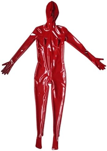 LESOYA Women Shiny Wetlook PVC Catsuit Leather Full Body Suit Zipper Bodysuit Attached Gloves