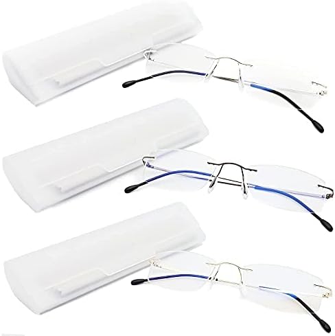 3 Pack Rimless Readers Blue Light Proof Reading Glasses Women Men Anti Glare Filter Lightweight Eyeglasses