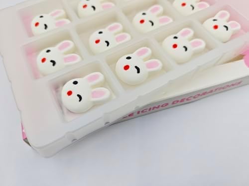 Edible 12 pcs Easter Themed Sugar Easter Rabbit cake decorations, Bunny cupcake toppers, perfect Icing Cookies decro for Cupcakes, Cake, Macaron and Cakecicles Decorating
