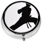 (Karate Men) Round Pill Box,3 Compartment Pill Box Mini Decorative Pocket Purse Portable Travel Medicine Tablet Vitamin Holder Organizer Pill Case