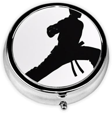 (Karate Men) Round Pill Box,3 Compartment Pill Box Mini Decorative Pocket Purse Portable Travel Medicine Tablet Vitamin Holder Organizer Pill Case