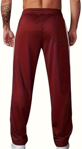 Men's Athletic Track Pants with Side Stripes, Elastic Waistband Sports Jogger Trousers for Gym, Workout, and Casual Wear