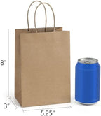 BagDream Gift Bags 100Pcs 5.25x3x8 Small Kraft Paper Gift Bags with Handles Bulk, Brown Paper Sacks for Small Business, Retail, Merchandise, Wedding Birthday Party Favor