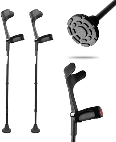 KMINA - Forearm Crutches for Adults (x2 Units, Open Cuff) and Elbow Crutch Pads (x2 Units, Open Cuff)