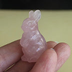 Cute Hand Carved Gemstone Crystal Rabbit Bunny Figurine Animal Carving Statue Home Decor 1.5'' (Rose Quartz)