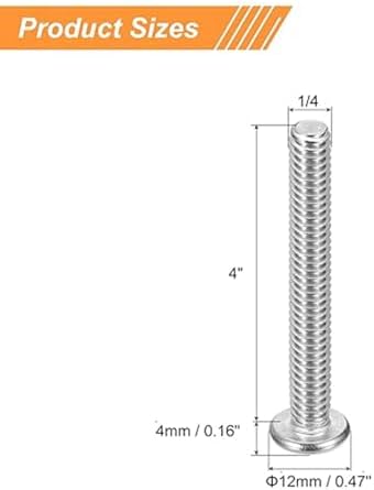1/4-20x4 Pan Head Machine Screws,Round Head Cross Screw,304 Stainless Steel 18-8 Screw,Phillips Drive,Fully Threaded,Bright Finish,Pack of 10