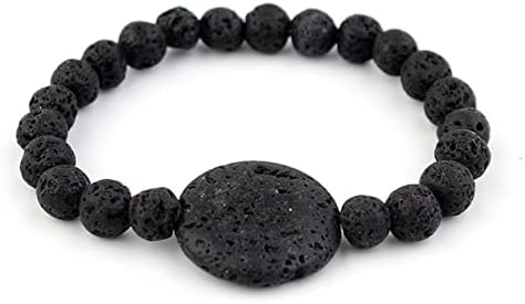 Obsidian Chakra Necklace Triangle Pendant Healing Crystal and Black Sun Volcanic Rock Bracelet Elastic Yoga Lava Beads