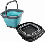 SAMMART 10L (2.6 Gallon) Collapsible Rectangular Handy Bucket (Alloy Grey + Crystal Blue (Set of 2))