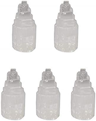 CircuitOffice 5 Piece Selenite Skyscraper Tower Points 2.4" Tall, for Wicca, Reiki, Healing, Metaphysical, Chakra, Positive Energy, Lucky Feng Shui, Meditation, Protection, Powers, Decoration Or Gift
