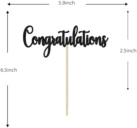 Black Glitter Congratulations Cake Topper - Congrats Cake Topper - Graduation, Wedding, Retirement, Birthday, Anniversary, Celebration Party Decorations
