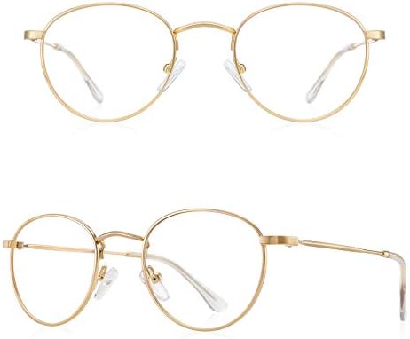 Small Metal Round Reading Glasses for Women Men Classic Vintage Retro Shades Blue Light Blocking Computer Readers