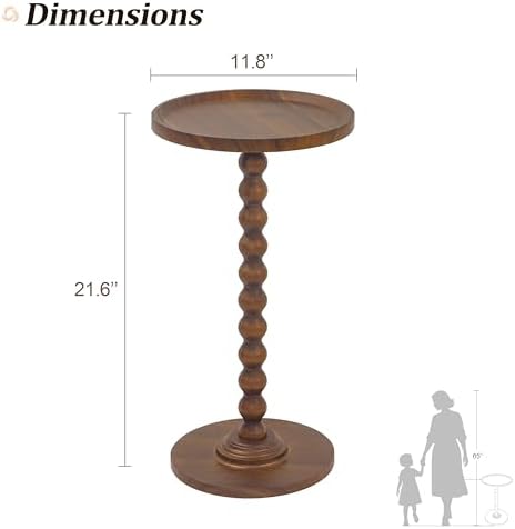 AWASEN Small Side Table, Round Drink Table for Small Spaces, Round Accent End Table Living Room, Nightstand for Bedroom, Corners, Office, Walnut Brown