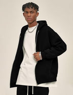 Flygo Mens Zip Up Hoodies Oversized Fleece Long Sleeve Drop Shoulder Hooded Sweatshirt Trendy Vintage Streetwear