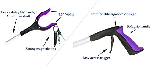 2-Pack Reacher Grabber Tool, Foldable Trash Picker Grabber, Trash Gripper, Garden Nabber, Litter Picker, Extended Grabber（Purple/Blue)