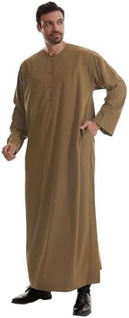 Men's Muslim Clothes Durable Kaftan Robe Dubai Long Gown Ethnic Clothes,1pc Soft Robe