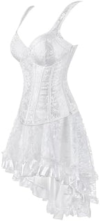 White Underbust Corset Dress Top Skirt Set Plus Size zipper Lace up Women