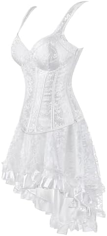 White Underbust Corset Dress Top Skirt Set Plus Size zipper Lace up Women