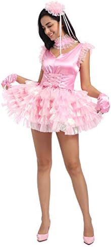JOLINE Prissy Sissy Women Fluffy Pink Dance Dress Crossdressing