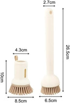 2-Pack Kitchen Cleaning Brushes with Soap Dispenser & 360° Rotating Long Handle – Silicone and PET Dishwashing Tools for Pots, Pans, Sinks, Countertops, Stoves, Tiles, and Cutting Boards Yellow