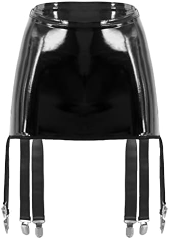 YiZYiF Women's High Waist Mini Skirt Latex Garter with 6 Straps Metal Clip Holder Suspender Belt