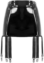 YiZYiF Women's High Waist Mini Skirt Latex Garter with 6 Straps Metal Clip Holder Suspender Belt