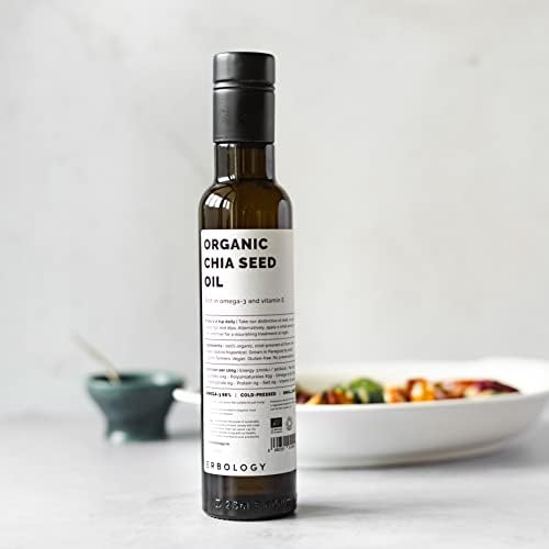 Erbology Organic Chia Seed Oil 8.5 fl oz - Cold-Pressed - Rich in Omega-3 (66%) and Vitamin E (330% RI) - No Additives or Preservatives - Sustainably Sourced - Vegan - GMO-Free