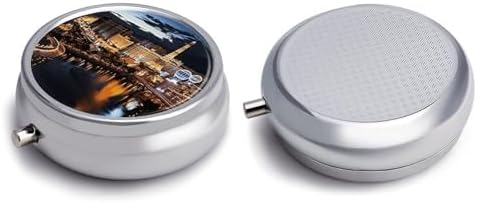 Las Vegas Night View Pill Box Portable Mini Travel Pill Organizer Holder 3 Compartment Decorative Round Pills Case Exquisite Daily Vitamin Container for Cod Liver Oil