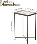 Garden 4 you Small Side Table, Glass End Table, Outdoor Side Table with Metal Frame, Mini Bedside Table for Living Room, Bedroom, Patio, Small Space, Black