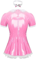 Men Sissy Wet Look Lace French Maid Uniform Lingerie Outfit Cosplay Fancy Dress Pajamas Set
