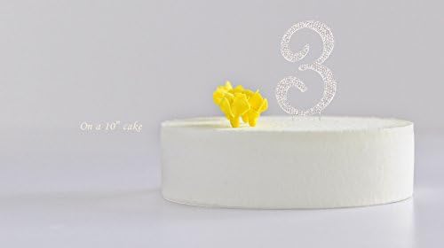 LOVENJOY Gift-Boxed Number 3 3rd Sparkly Crystal Rhinestone Cake Topper Silver, 2.8"