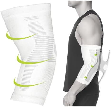 Elbow Compression Sleeve for Men - Kinesiology Compression Elbow Sleeve for Weightlifting - Elbow Sleeve for Tendonitis and Tennis Elbow Relief - Ideal for Gym, Sports (White, Medium)