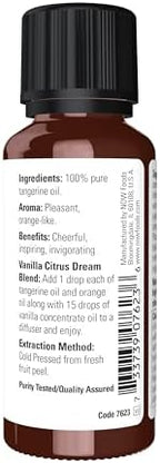 NOW Essential Oils, Tangerine Oil, Cheerful Aromatherapy Scent, Cold Pressed, 100% Pure, Vegan, Child Resistant Cap, 1-Ounce