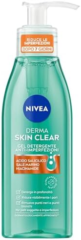 NIVEA Derma Skin Clear Facial Cleansing Gel 150 ml (5.07 fl oz) – Daily Face Wash with Salicylic Acid, Sea Salt & Niacinamide – Thoroughly Cleanses, Removes Excess Oil & Impurities