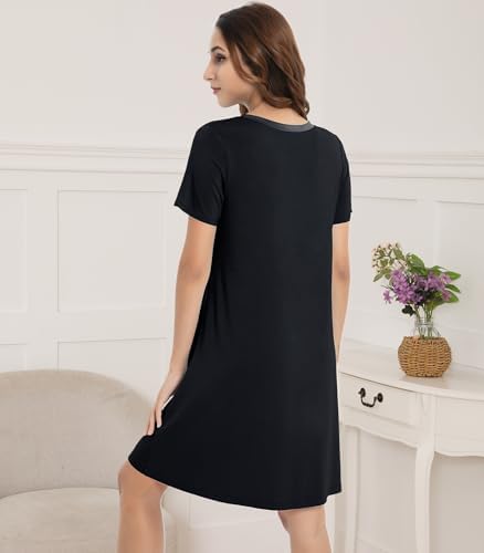 NACHILA Nightgowns for Women-Viscose Made from Bamboo, Soft Sleepshirts Short Sleeve Nightshirts Loose Sleepwear