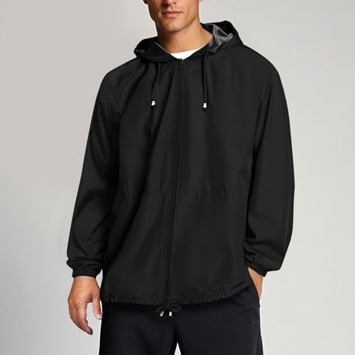 Men's Packable Rain Jacket Lightweight Running Waterproof Raincoat with Hood Outdoor Travel Hiking Cycling Windbreaker