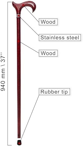 Dr. Watson Prestige Derby Walking Cane – Handcrafted Oak Wood Cane with Incrusted Stainless Steel Collar