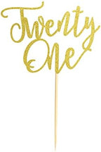 1Pc Twenty One Cake Topper - 21st Happy Birthday Cake Decorations, 21 Birthday Party Decor, Wedding Anniversary Party Decorations - Gold Glitter