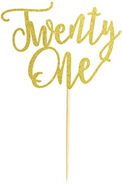1Pc Twenty One Cake Topper - 21st Happy Birthday Cake Decorations, 21 Birthday Party Decor, Wedding Anniversary Party Decorations - Gold Glitter